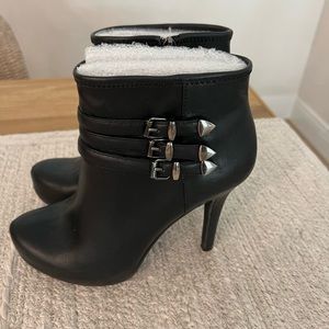 BCBG Fay Leather Booties with Silver Buckle Details - Size 7